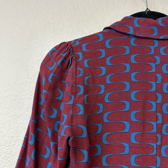 Reformation Hugh dress long sleeve button up retro print - Picture 8 of 9